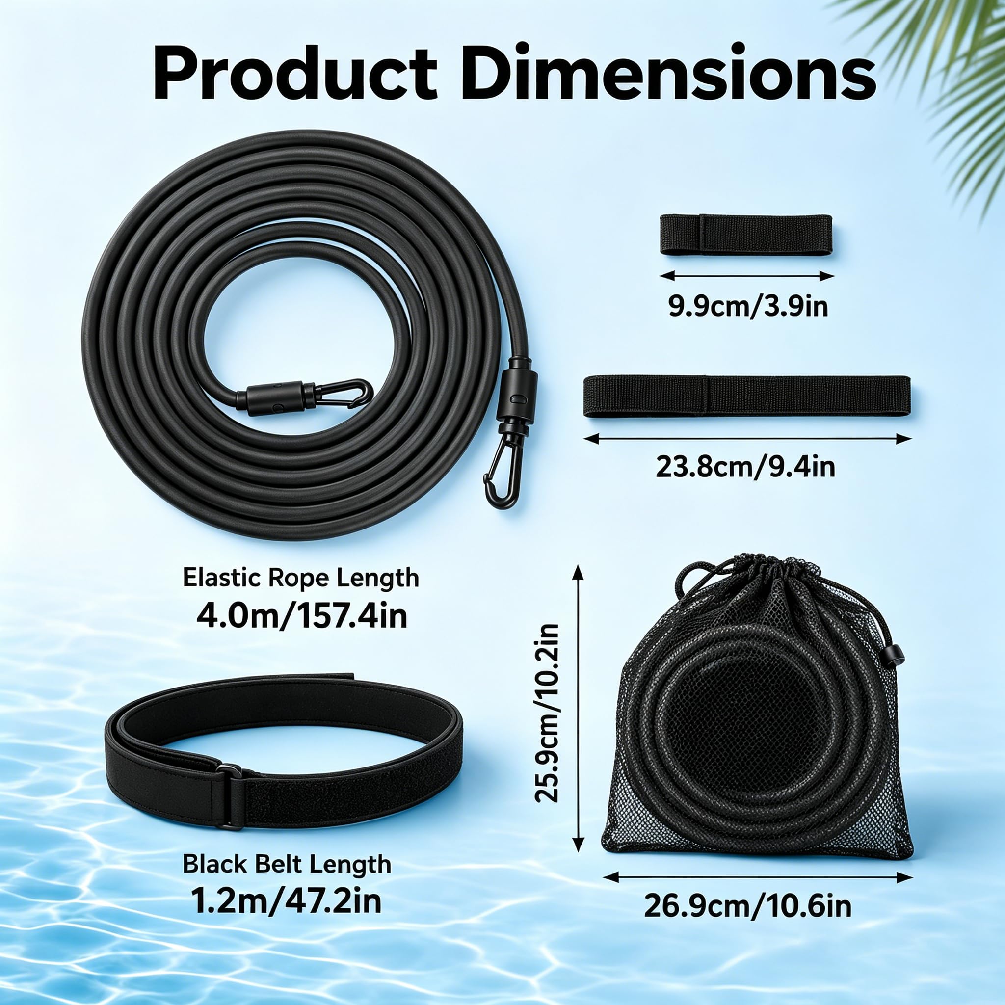 Schwimmgurt für Pool, 4M Schwimmhilfe Erwachsene Pool, Einstellbare Schwimmtraining Gürtel, Schwimmwiderstand Schwimmleine Durable für Schwimmbad Widerstandstraining