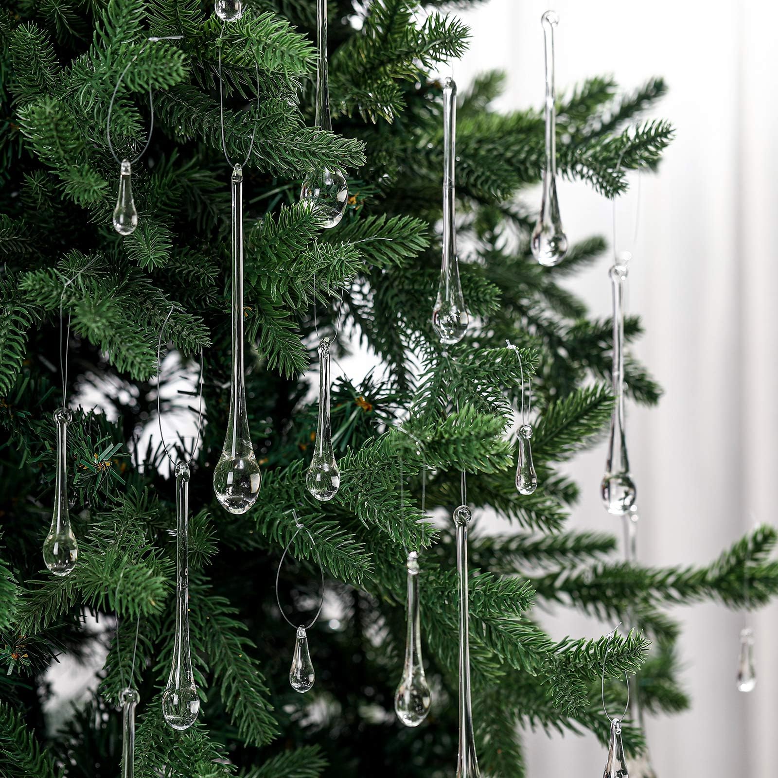 LOYIM Clear Glass Teardrop Winter Ornaments Crystal Raindrop Hanging Ornaments Crystal Chandelier Drop Pendant Icicles Decorations for Christmas Tree