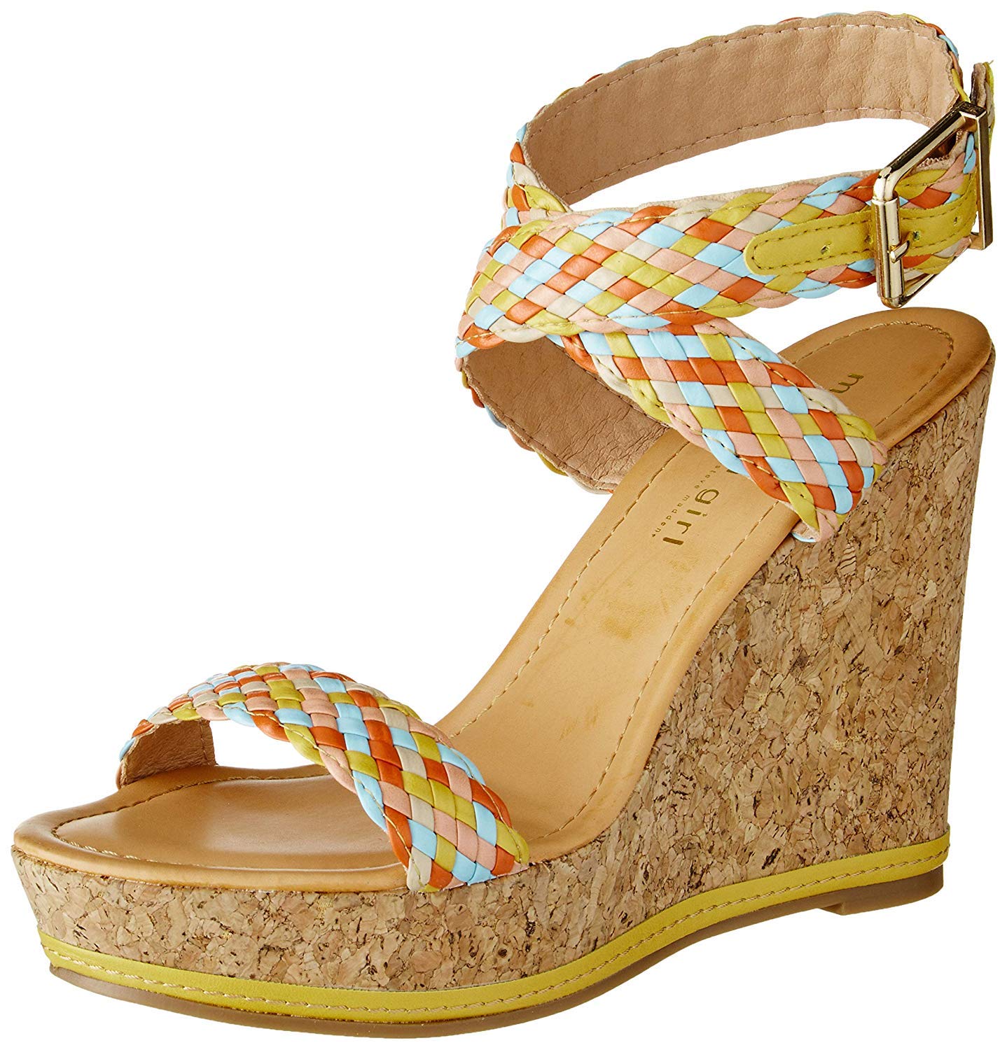 Madden Girl Women's Shoes Narla Open Toe Casual, Yellow/Multi, Size 9.5