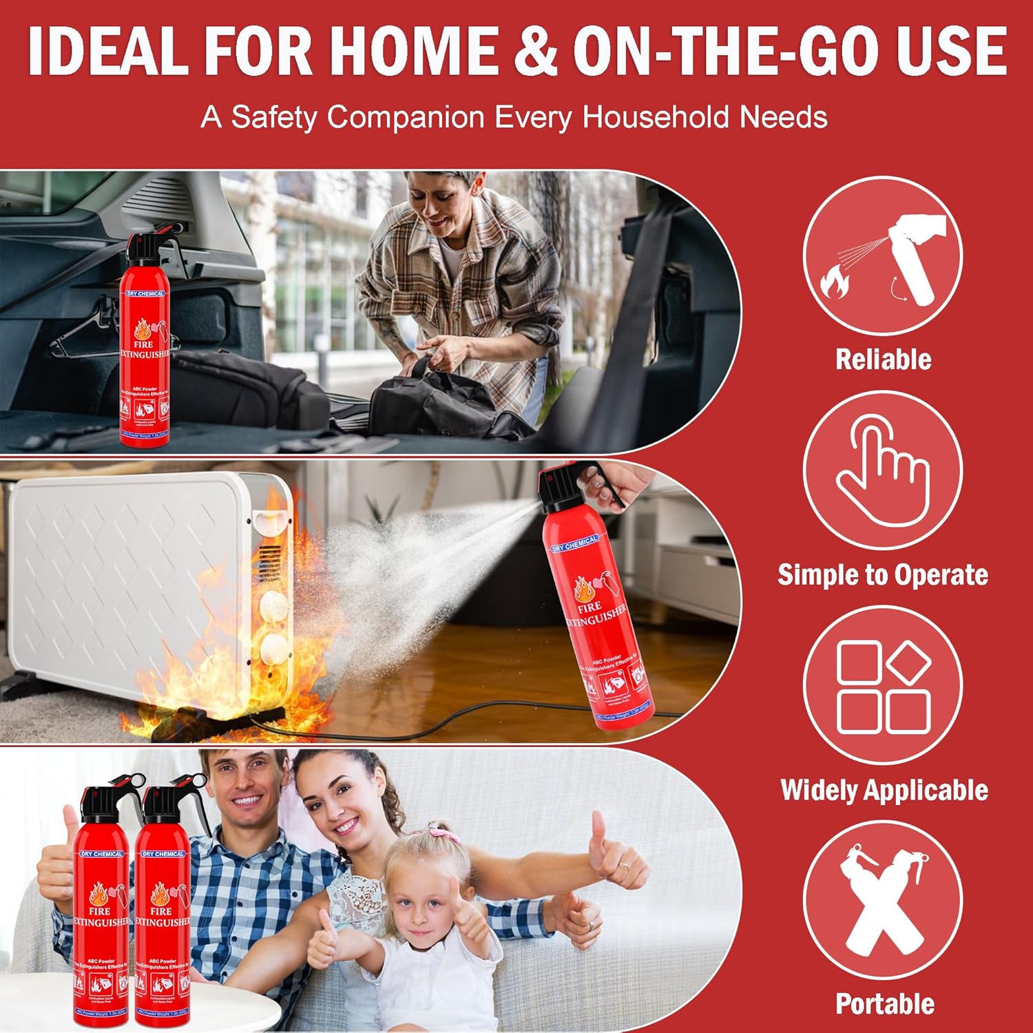 4 Pack ABC Fire Extinguishers for Home & Vehicle, 600ml Dry Chemical Fire Extinguisher with Mounting Bracket – Ideal for Kitchen, Car, Boat, RV & Business Safety