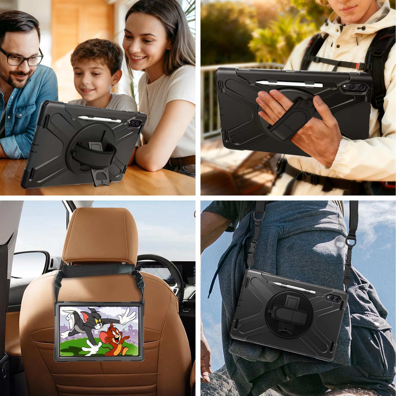 Gerutek Etui do Samsung Galaxy Tab S11 Ultra 37.1 cm 2025, odporne na wstrząsy etui do tabletu Samsung S11 Ultra, wytrzymałe, wytrzymałe etui z osłoną ekranu, obracający się o 360 stojak/pasek na rękę