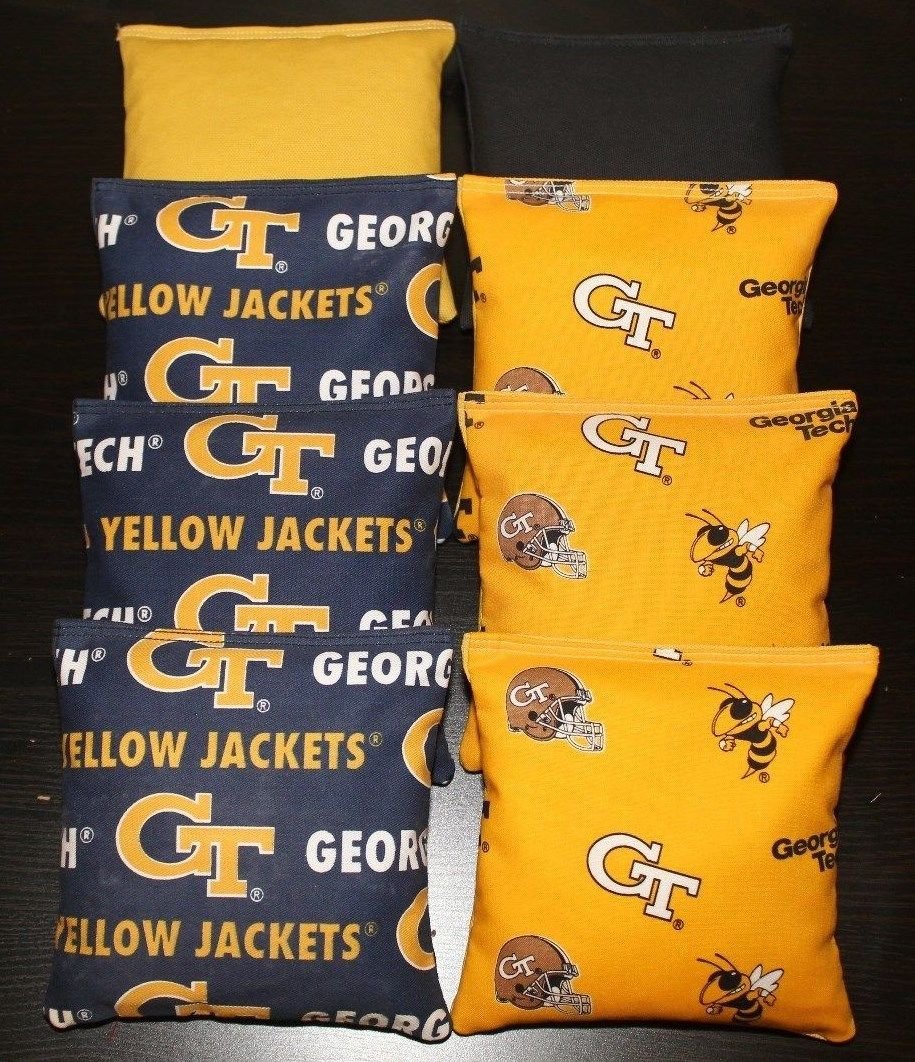 BackYardGamesUSA 8 Cornhole BEANBAGS Made w Georgia TECH Yellow Jackets Fabric ACA Reg Bags