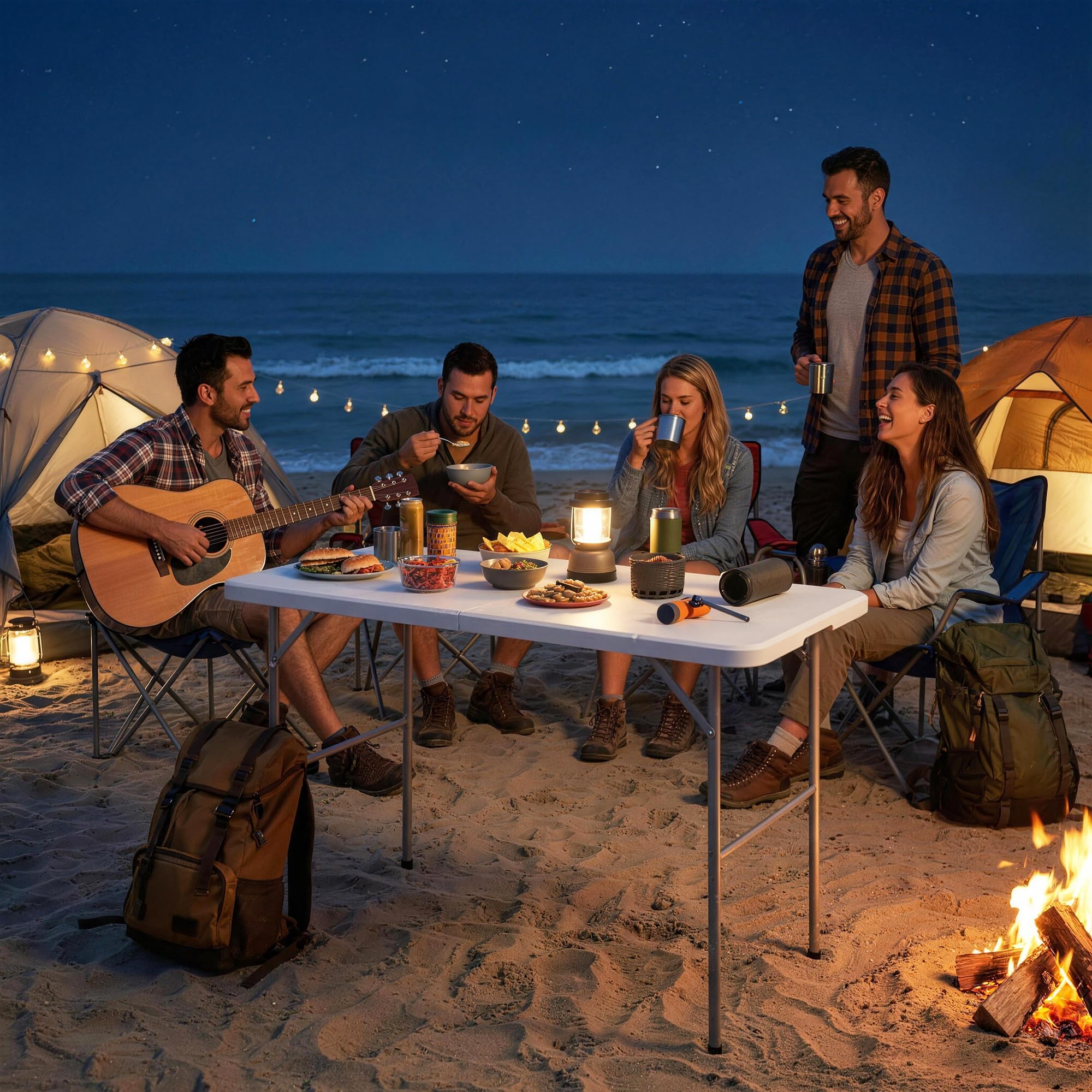 Outsunny Tavolo da Campeggio Pieghevole in HDPE, Tavolo da Picnic con 2 Altezze Regolabili e Maniglia per il Trasporto, 120 x 60 cm, Uso Interno ed Esterno per Patio, Spiaggia, BBQ, Bianco
