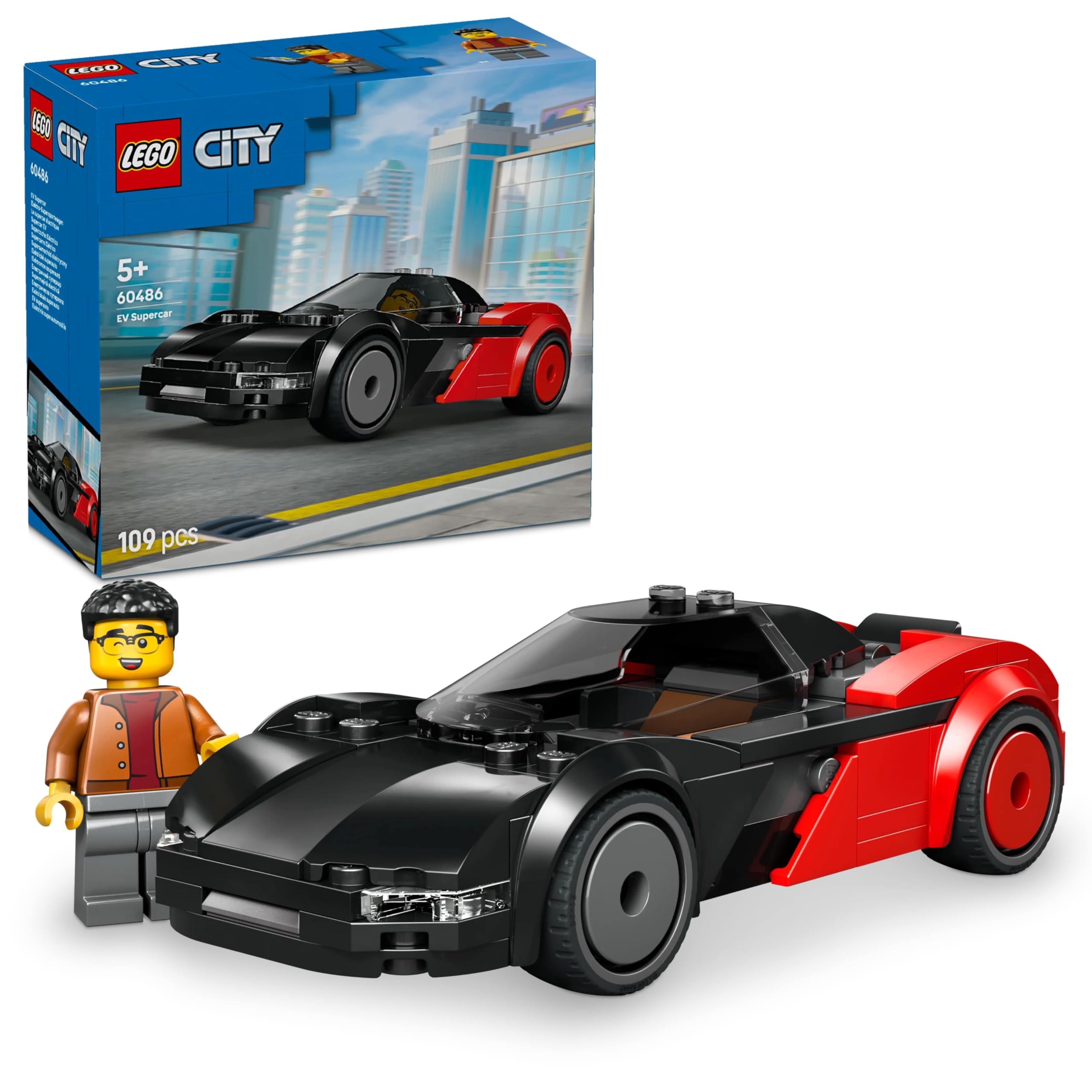 LEGO City EV Supercar Building Kit - Small Sports Car Toy with Driver Minifigure for Kids - 60486-image-11