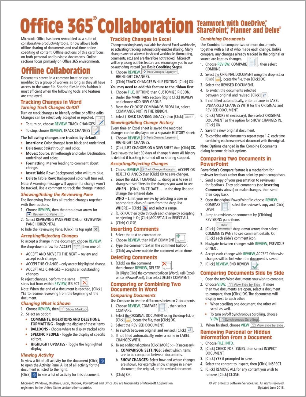 Office 365 Collaboration - Teamwork with OneDrive, SharePoint, Planner and Delve Quick Reference Guide (Cheat Sheet of Instructions, Tips & Shortcuts - Laminated Card)