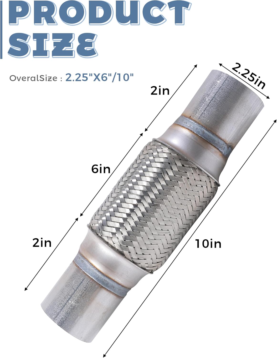 flex pipe,heavy duty exhaust flex pipe,car accessories stainless steel flexible exhaust pipes,universal muffler tube automotive replacement,suitable for most cars,trucks (2.25"x6"/10")