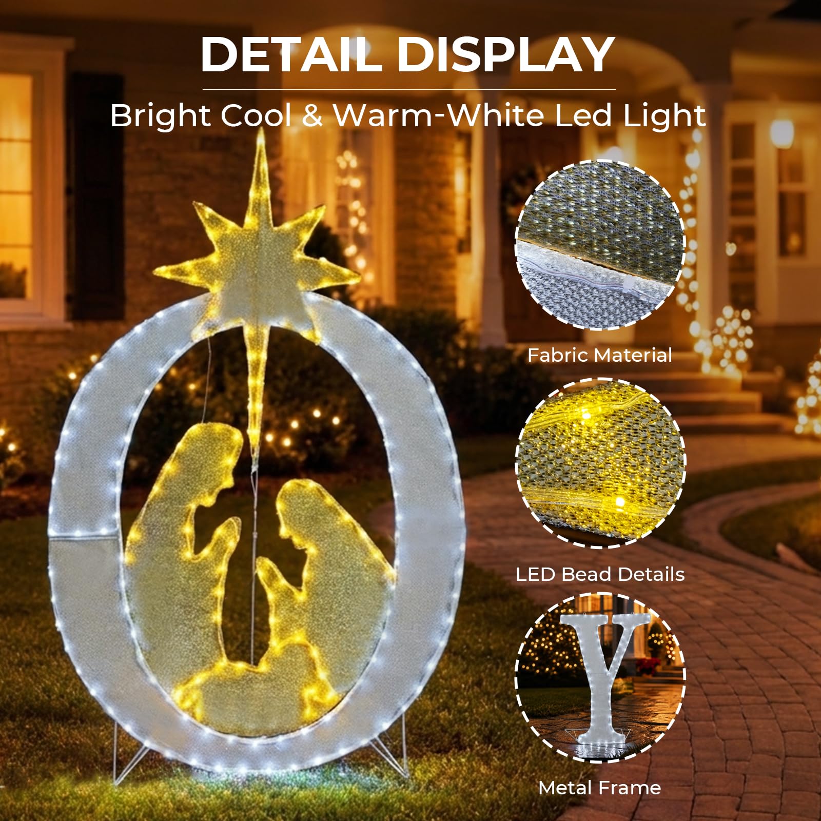 Decoración navideña grande de 49 pulgadas, letrero iluminado para exteriores, belén, Navidad, patio, decoración de vacaciones, resistente a la intemperie, 350 luces LED, para colgar o colocar en el