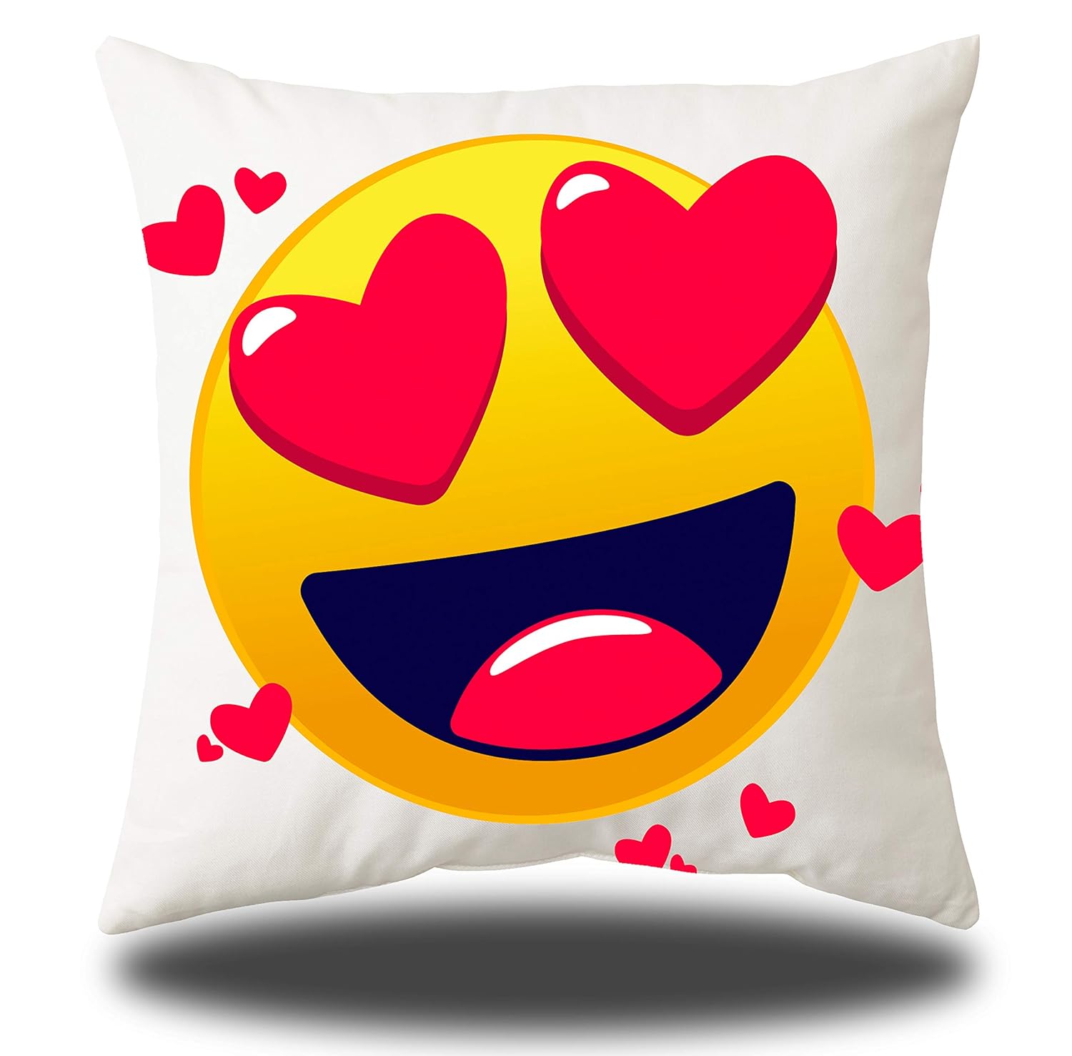Buy Vedanshi White Satin Love Emoji Cushion Cover with Filler (15x15