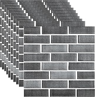 3D Wall Panels Peel and Stick,3D Brick Wallpaper Peel and Stick, 10 Pack Waterproof PVC Stone Self-Adhesive Wall Panel for Living Room,Lobby Bedroom Hotel Office Decoration (Grey)