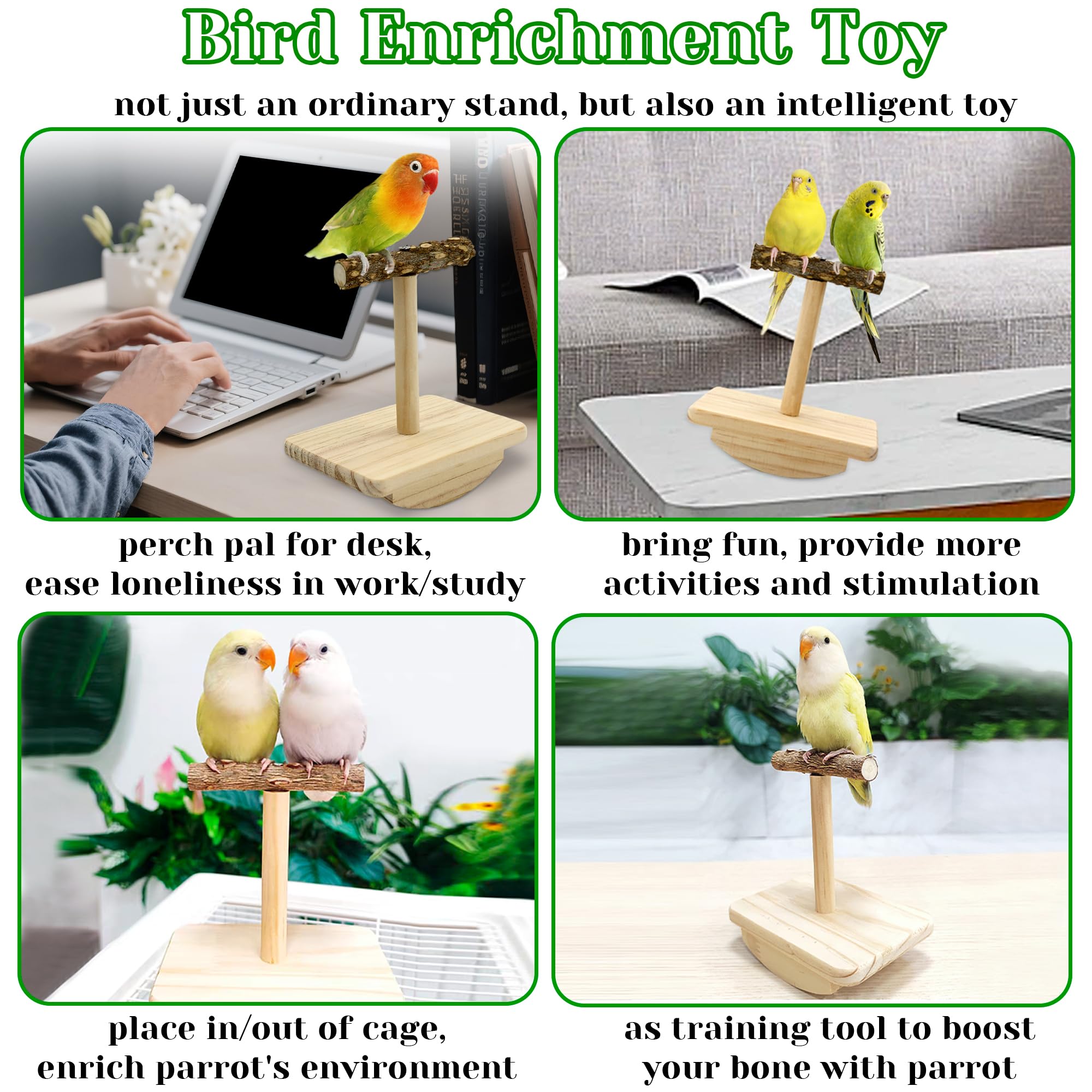 Natural Wood Bird Perch Stand Training, Intelligence Puzzle Enrichment Toys for Parakeets, Wooden Parrot Perch Platform, Bird Playground Play Stands for Conure, Cockatiel, Budgie Interactive Toys - image 5