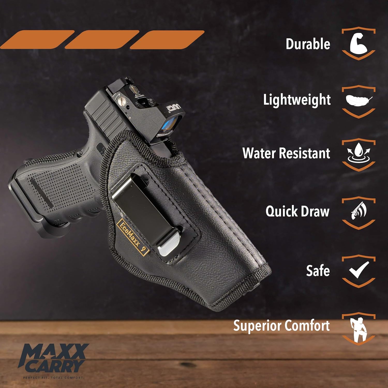 MAXX CARRY IWB Gun Holster Conceal Carry, Soft Leatherette, Fits SIG P365 Macro, G 19 GEN 1-4, Hell Cat Pro, Springfield XD-S 4" XD-E 3.3" & 3.8", Walther CCP, Taurus G3, GX4 Carry