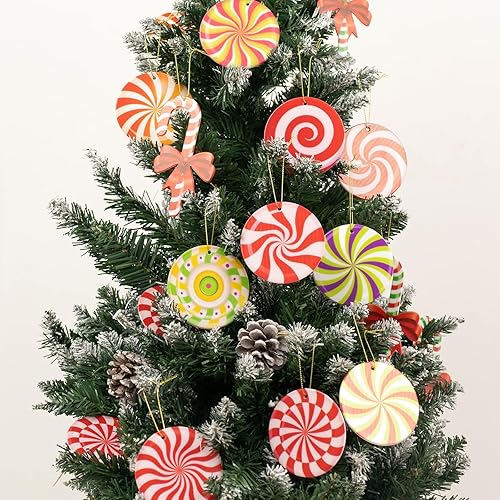 Miniatura 9 de 33 piezas de adornos navideños, adornos de árbol de caramelo - Adornos colgantes de bastón de caramelo y piruleta de menta para árbol de Navidad,