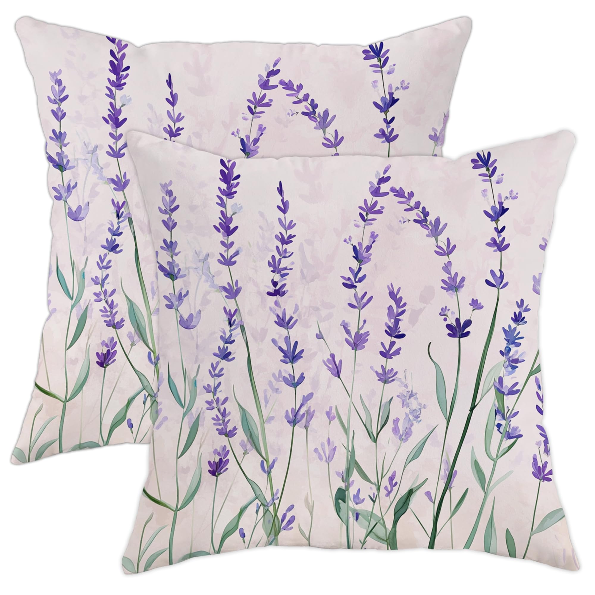 Lavender Pillow Covers Set of 2, Violet Floral Print Throw Pillow Cases, Spring Outdoor Decorative Cushions for Home Sofa Bed Couch 18x18 Inch