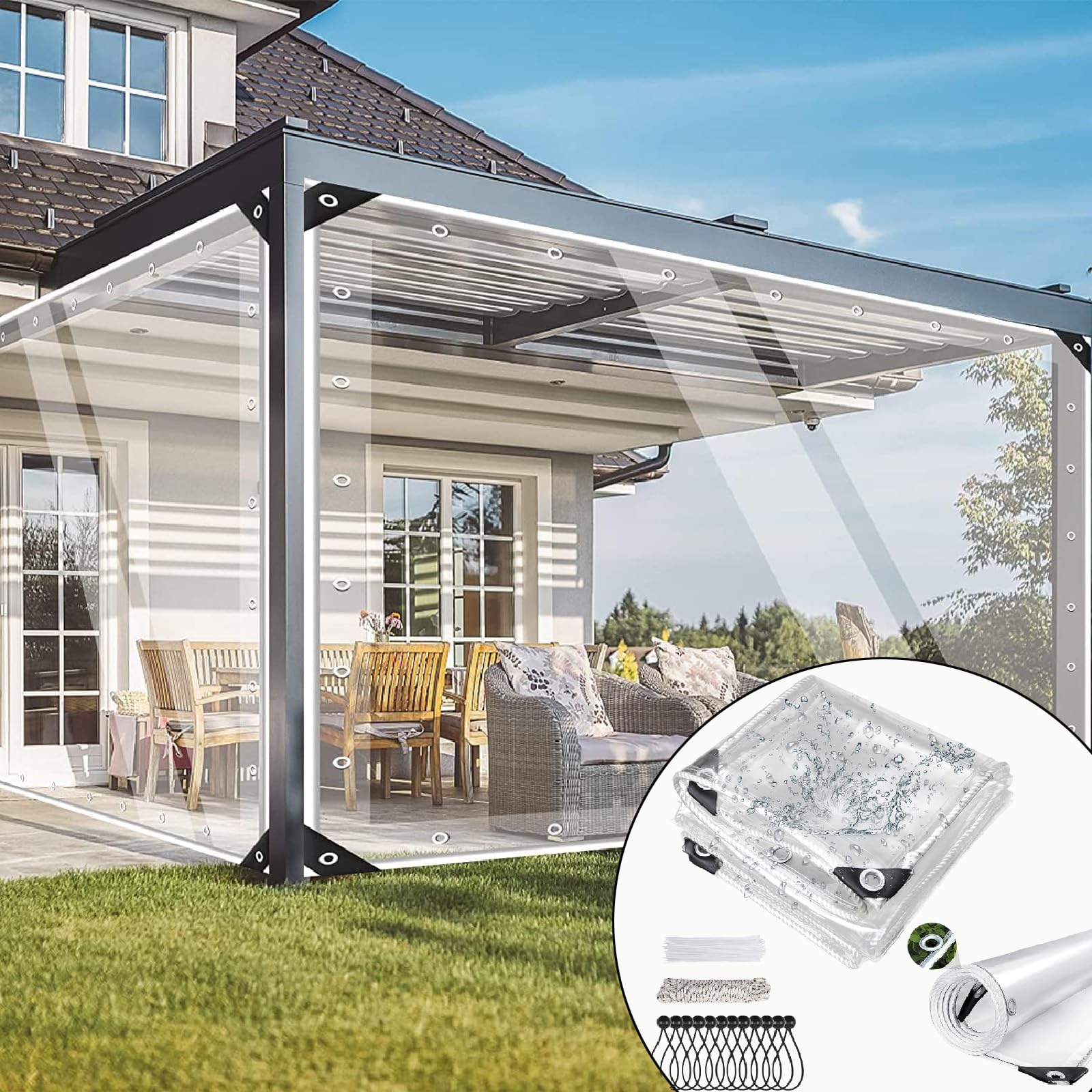 TOPCHANCE Abdeckplane Wasserdicht,420g/M² Transparent 4X6M Allzweckplane Für Schutz Gewebeplane Mit Ösen Wasserdicht,Reißfest Anwendbar Auf Poolplane Holzplane Gartenmöbel Auto Boot(4x6m)