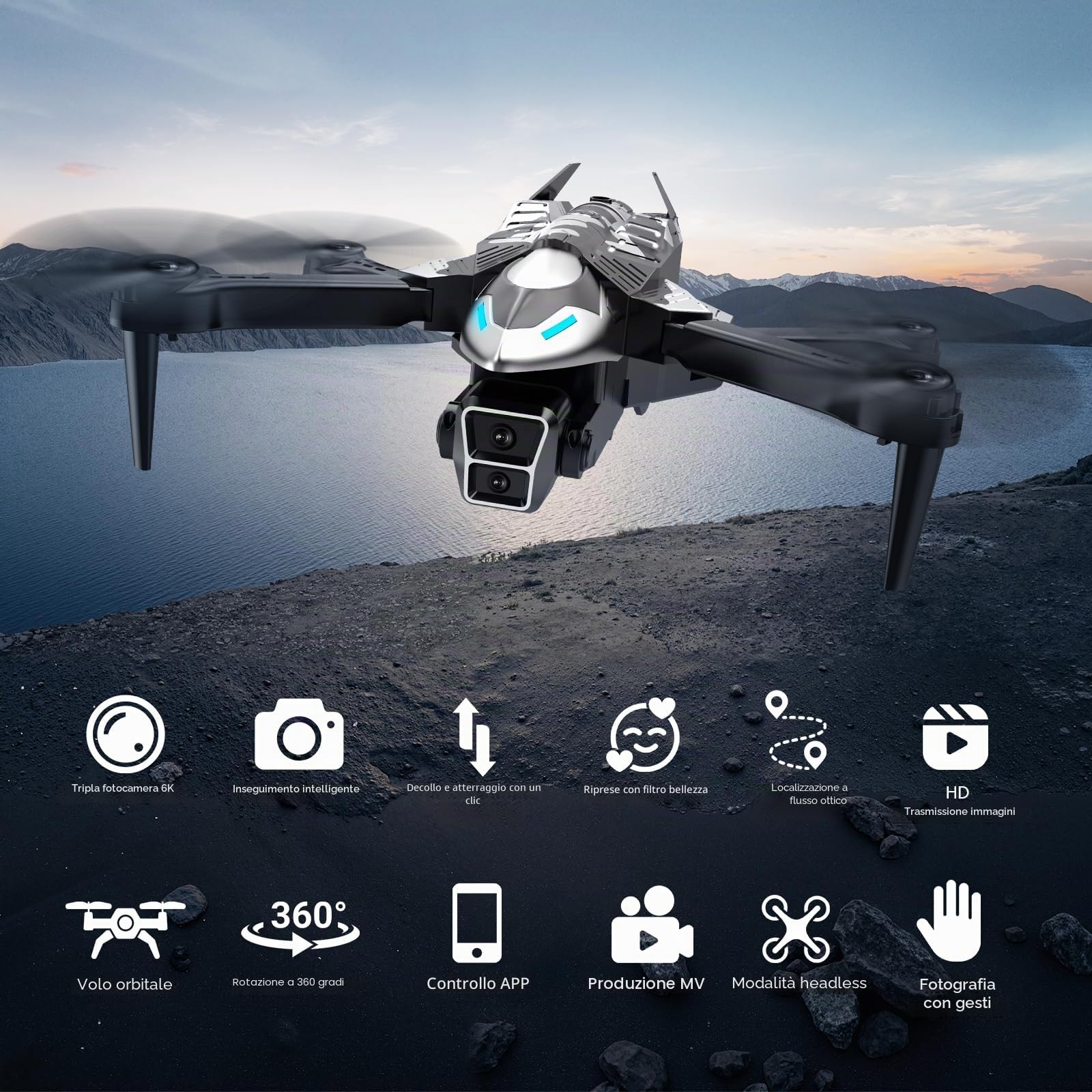 A66 Mini Drone per Bambini con Telecamera 1080P HD FPV con Mantenimento Dell'altitudine, Droni Quadricottero RC con Luci LED e 2 Batterie, Giocattolo Regalo per Ragazzi e Ragazze