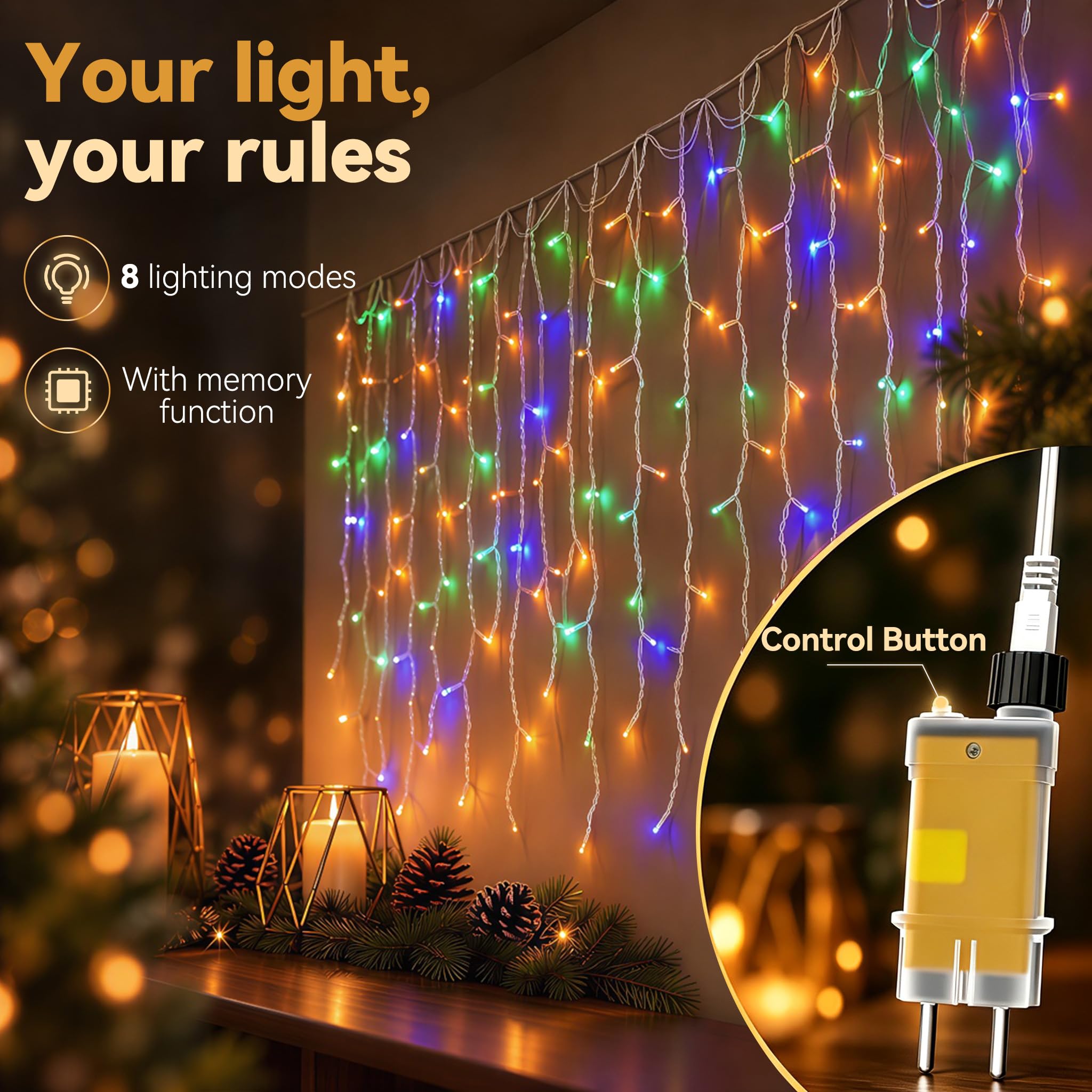 Łańcuch świetlny LED z 8 trybami i pamięcią, IP44, 30 m, 1200 diod LED