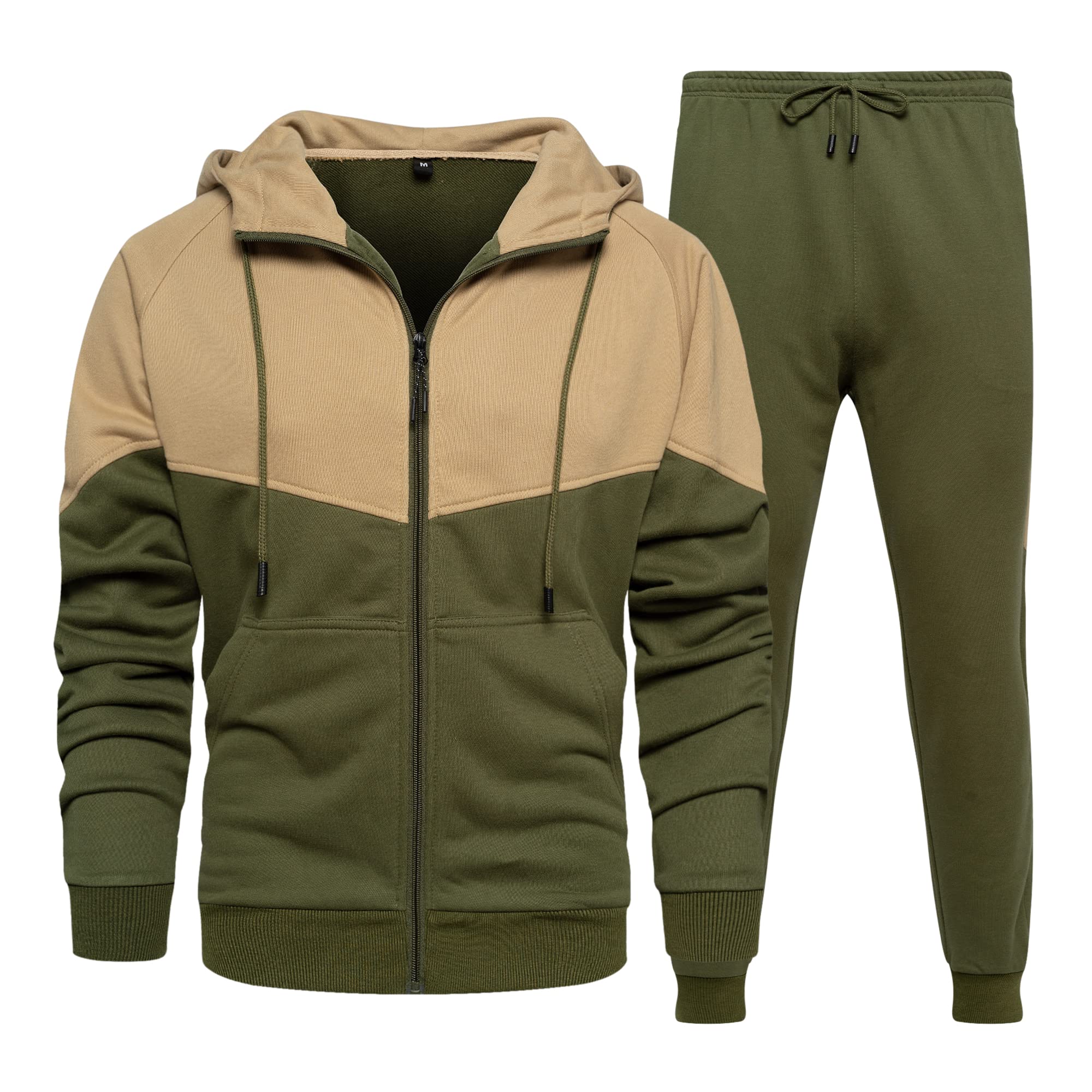 Men's Hooded Athletic Tracksuit Casual 2 Pieces Suits Color Block Hoodies and Sweatpants Set
