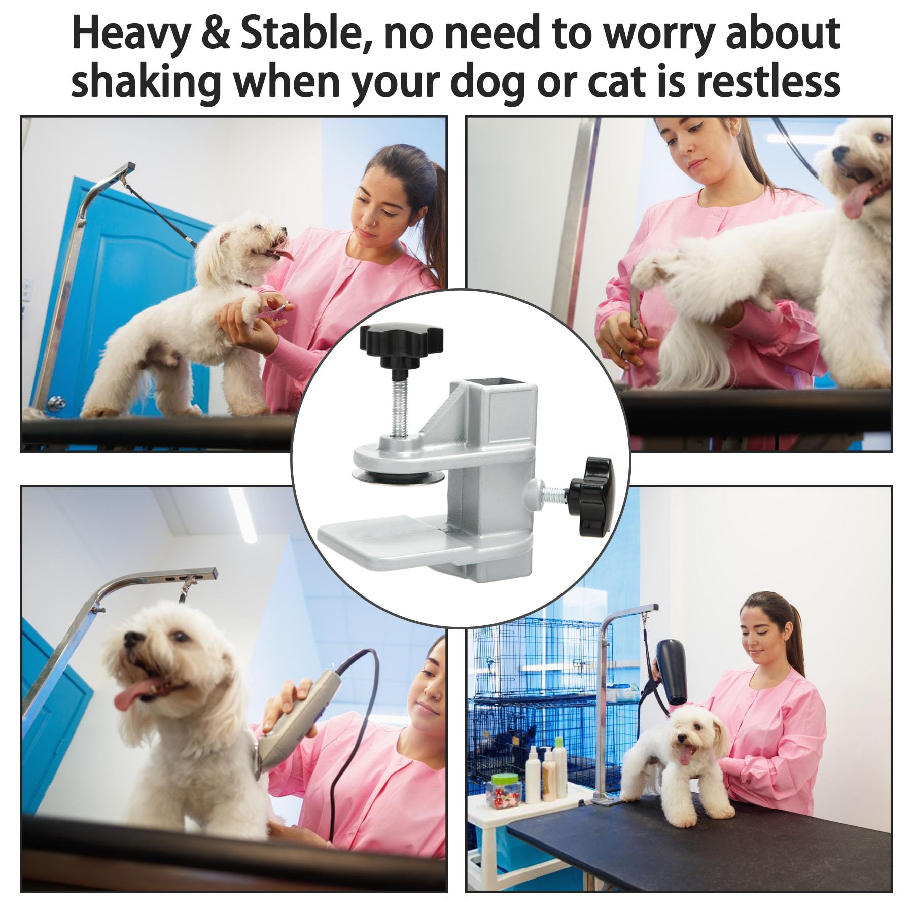 Paquete de 2 brazos de mesa de aseo para mascotas de metal, aleación de aluminio resistente, soporte de corte de pelo para perros y gatos, accesorios de fijación (diámetro interior de 22 x 22