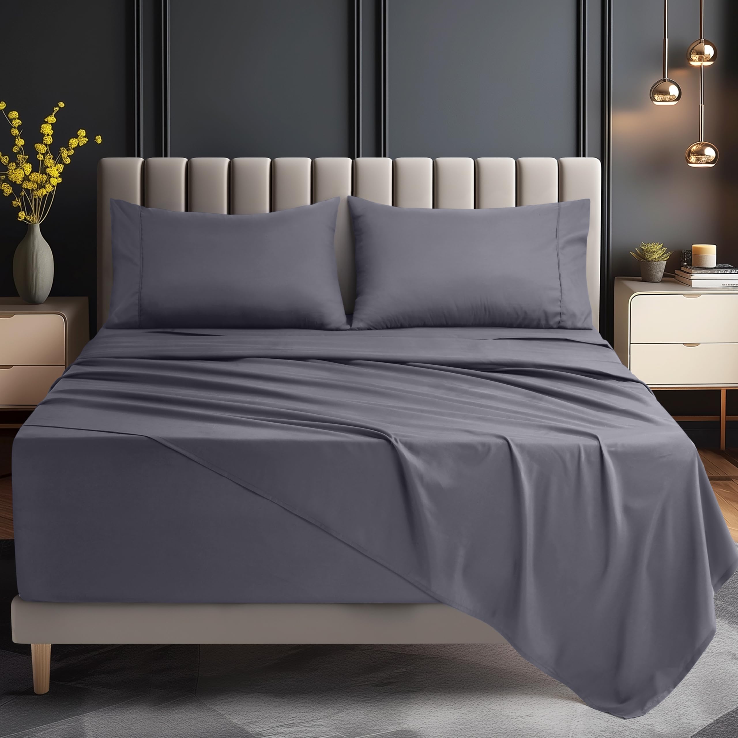 Utopia Bedding Deep Pocket Queen Sheet Set – Fits Mattresses Up to 21 inches – Cooling, Soft & Breathable – Oeko-Tex 4 Piece Bed Sheets (Grey)