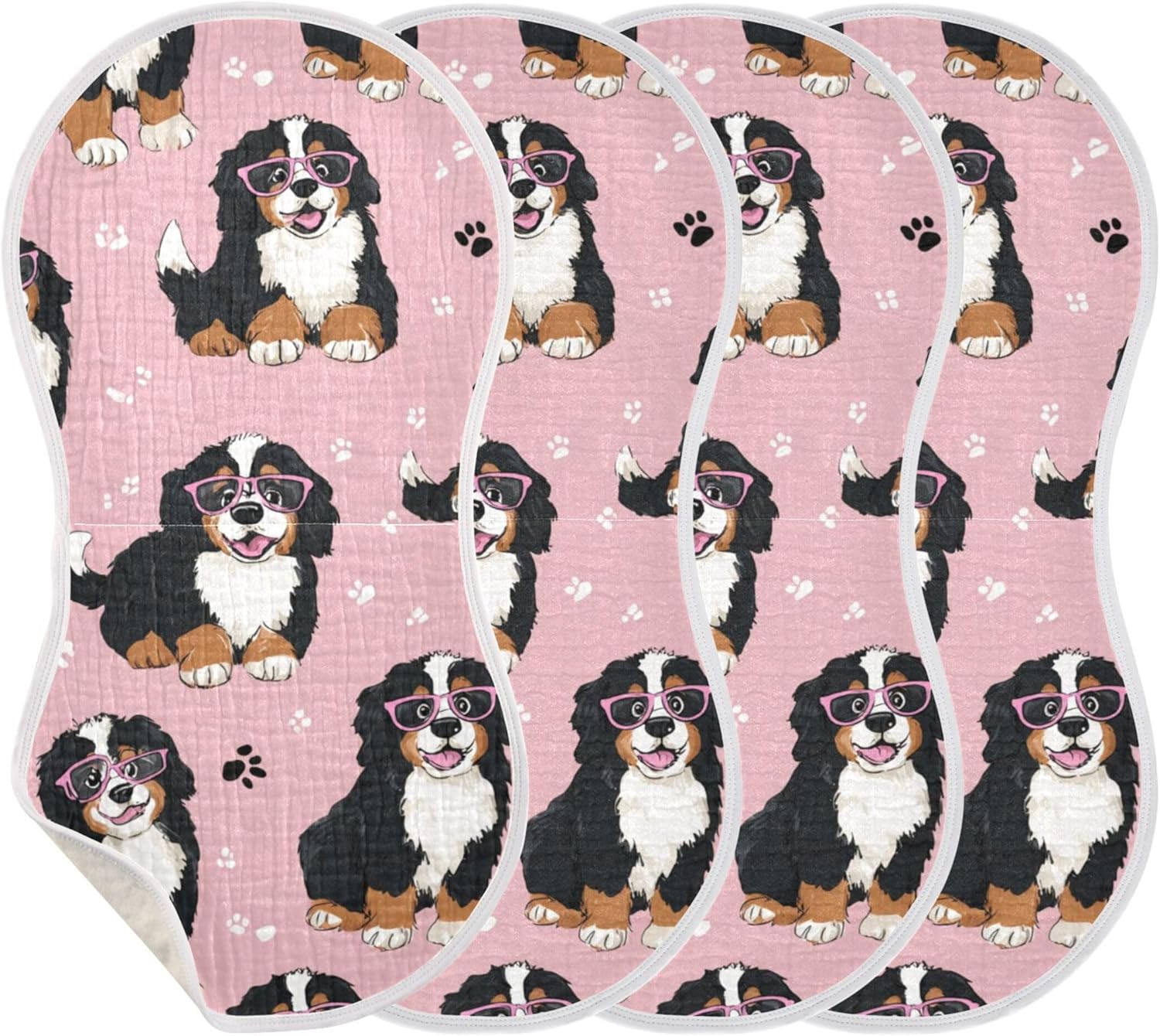 Funny Black Dogs Pawa Burp Cloths Baby Boys Girls Absorbent Soft Cotton Burping Cloths Rags 4 Pack