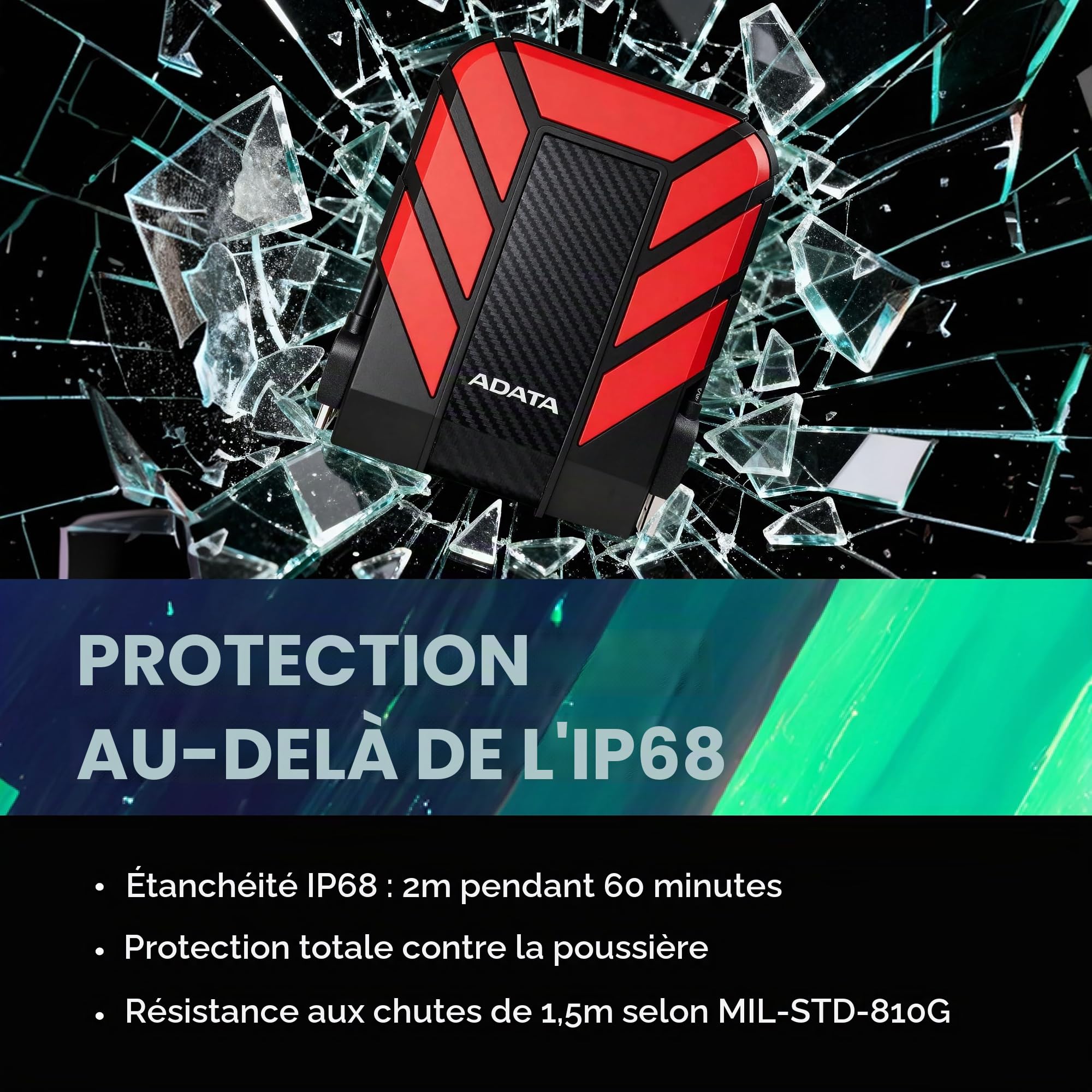 ADATA HD710 Pro Disque Dur Externe 1000 Go, USB 3.2 Gen1 Noir/Rouge