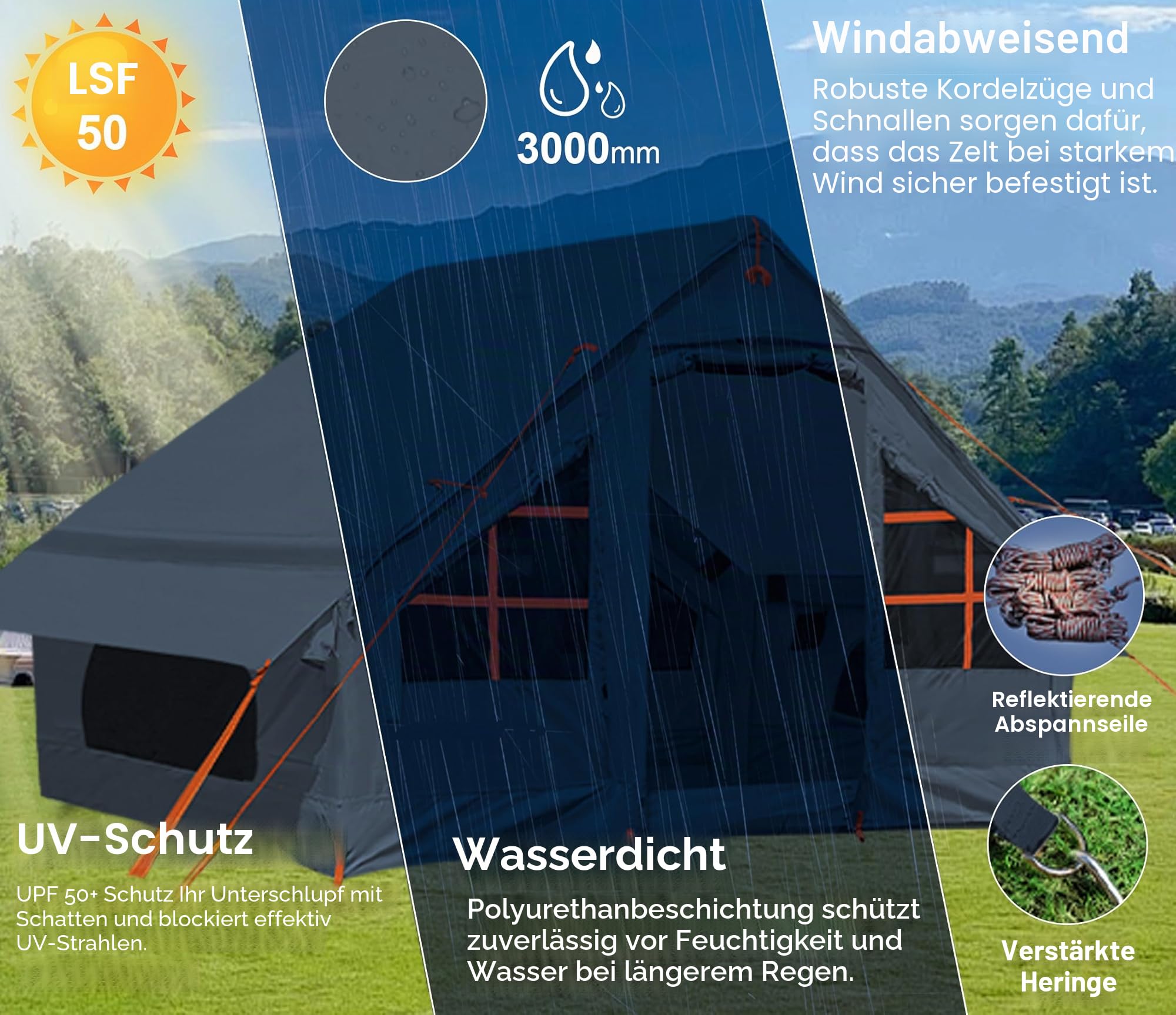 SHANQUAN Aufblasbare Zelte für Camping mit Ofenanschluss, 2/4/6/8 Personen, einfach aufzubauende aufblasbare Zelte für alle Jahreszeiten, wasserdichtes aufblasbares Warmzelt, Air-Glamping-Zelt