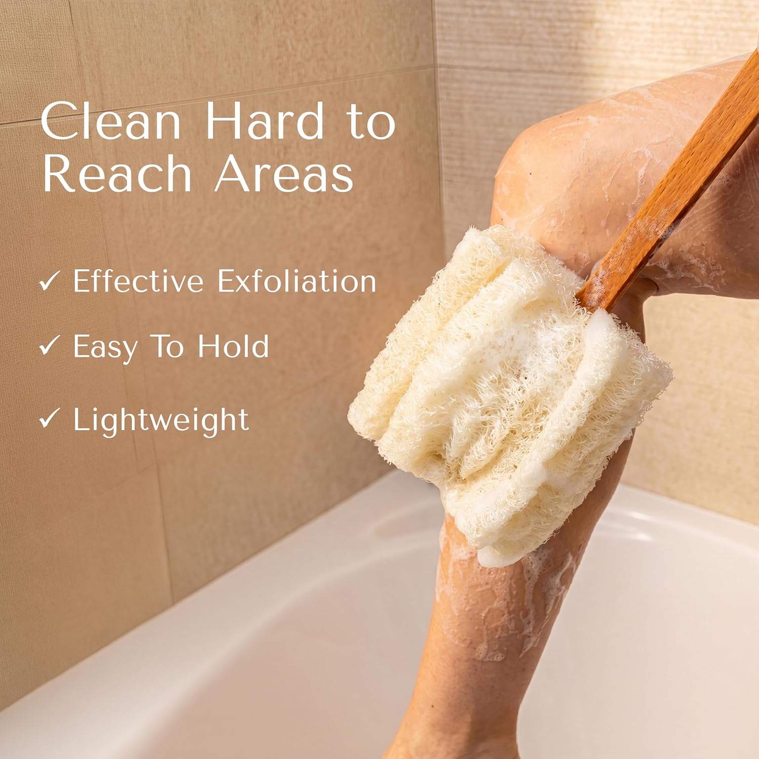 NAROA Natural Loofah with Handle | Back Scrubber for Shower | Exfoliating Bath Sponge on a Stick with Long Handle for Men and Women