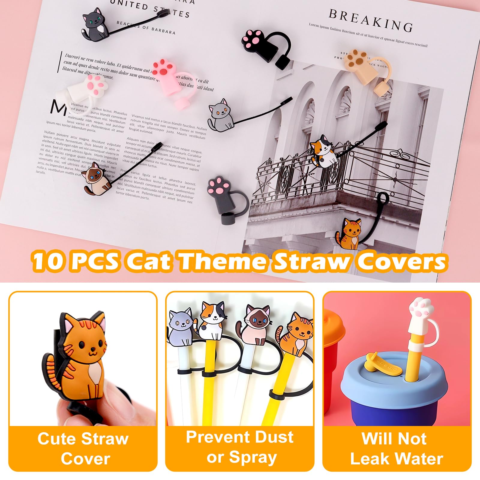 10 Coperture per Cannuccia Stanley Cup, Tappo Riutilizzabile in Silicone 10mm, Antipolvere Adorabile per Borraccia e Accessori Stanley