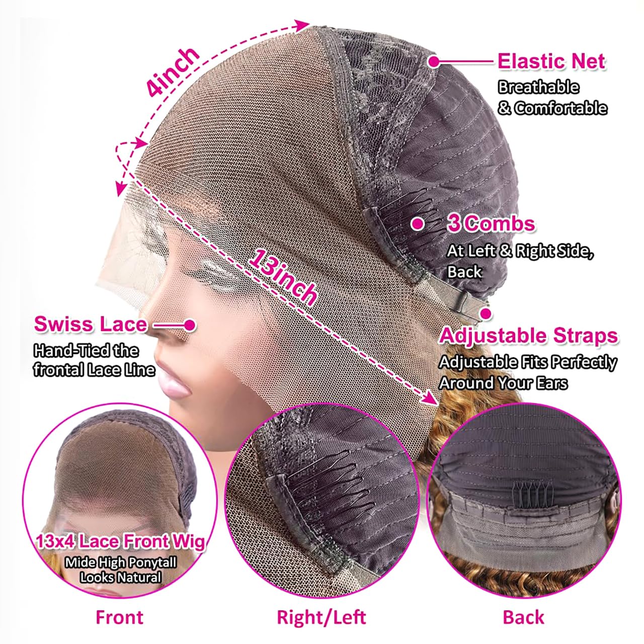 Ginger Curly Lace Front Wig 13x4 Long Deep Wave Glueless HD Lace Wig With Baby Hair Pre Plucked 250 Density Orange Synthetic Wig Dark Ginger Loose Wave Wigs For Women 26 inches