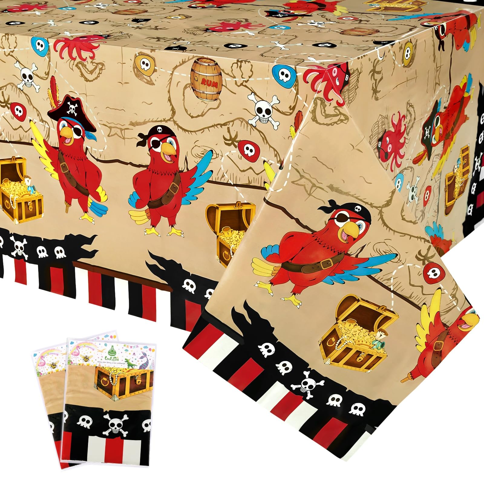 WERNNSAI Pirate Party Tablecloth - 2 Pack 54'' x 108'' Pirate Party Supplies Disposable Island Treasure Map Tablecover Nautical Adventure Theme