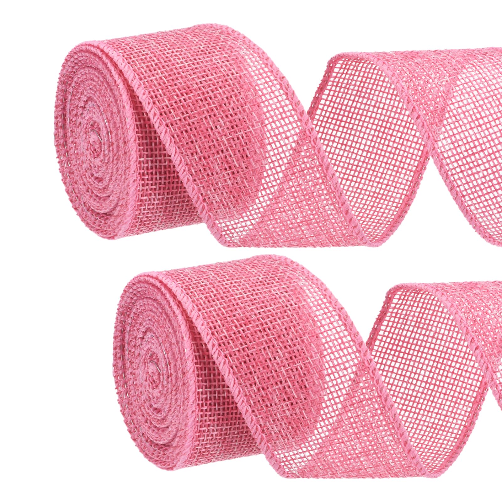 PATIKIL 2PCS Burlap Wired Ribbon, (40mm x 5m, Pink), Wired Edge Linen Wired Ribbons, Suit for - Crafts/Wreath/Bow Making/Gift Wrapping/Christmas Tree Decoration โ image 1
