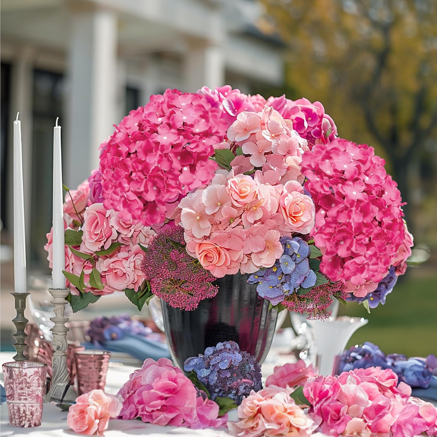 Auihiay 64pcs Hydrangea Artificial Flowers, Rose Red Artificial Hydrangea Flowers, Silk Hydrangea Heads with Stems for Garden, Home Party Baby Shower DIY Wedding Centerpiece (Rose Red) - Image 4