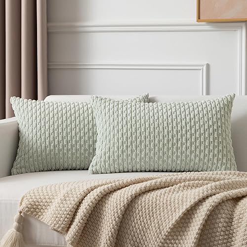 Kevin Textile - Juego de 2 fundas decorativas para cojines, de pana y con moderno estilo campestre bohemio a rayas para decorar hogar, sofá, cama,