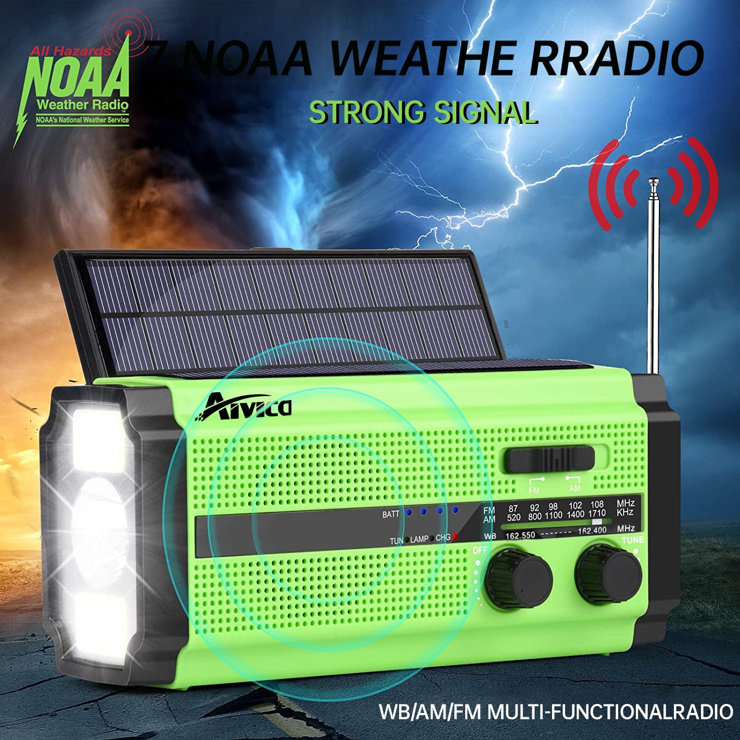 Radio de manivela de emergencia de 5000 mAh/18500 mWh con 2 paneles solares, radio meteorológica portátil AM FM NOAA, radio con batería recargable, cargador USB, SOS, linterna, lámpara de lectura para