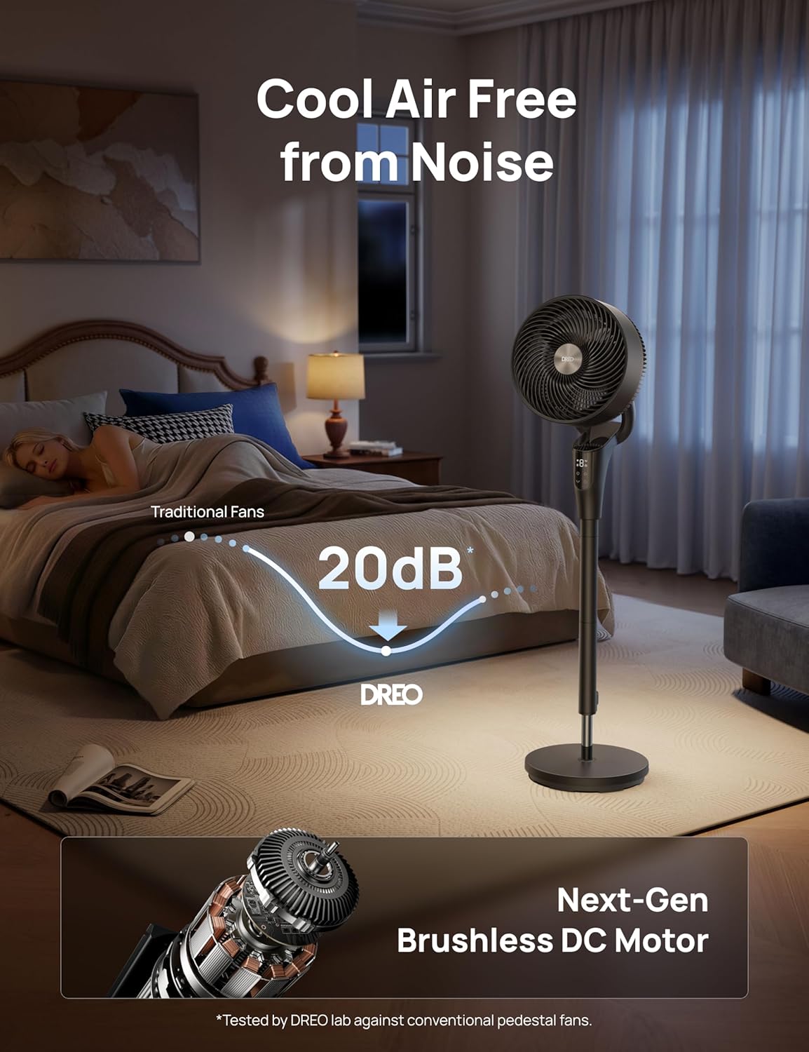 DREO Fan for Bedroom, 2026 Upgraded, 90ft Airflow, 20dB Quiet Fan, 90° Oscillating Standing Fan for Whole Room, DC Motor, 8+H Speeds, 3 Modes, 38-42'' Adjustable Height, 8H Timer, 105° Manual Vertical - Image 6