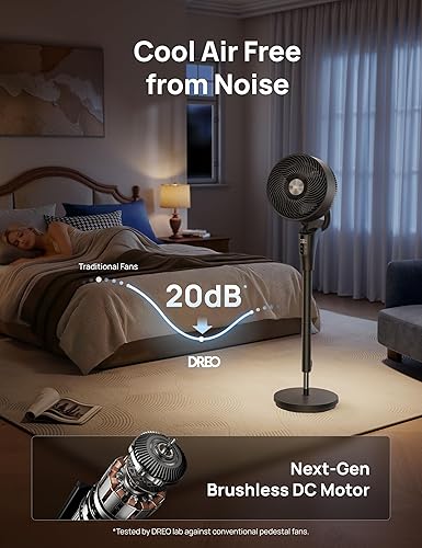 Miniatura 6 de DREO Ventilador para dormitorio, actualizado 2026, flujo de aire de 90 pies, ventilador silencioso de 20 dB, ventilador de pie oscilante de 90° para