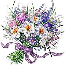 MXJSUA Spring Bouquet Flowers Diamond Painting Pendant for Adults, Diamond Painting Window Pictures for Adults, Craft Set, Creative Set, Hanging Ornament, Gifts, Door, Window, Wall Decor