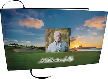 COMMEMORATIVE CREMATION URNS 19th Hole Golf Photo Funeral Guest Book for Memorial Service and Celebration of Life Guest Book for Memorial Service - Beautiful & Vibrant Sign in Book for Funeral