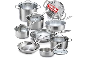 Mueller Pots and Pans Set 17-Piece Ultra-Clad Pro: Durable Stainless Steel Cookware with EverCool Handles