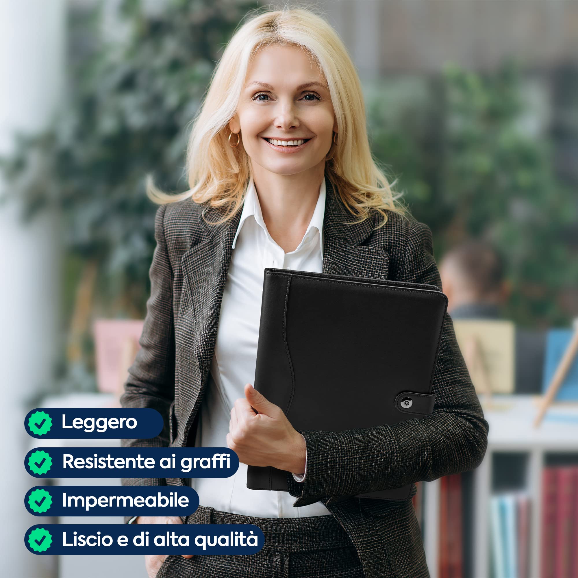 Cartellina Portadocumenti A4 in Pelle PU con Portablocco, Blocco Note, Organizer Documenti e Chiusura Magnetica