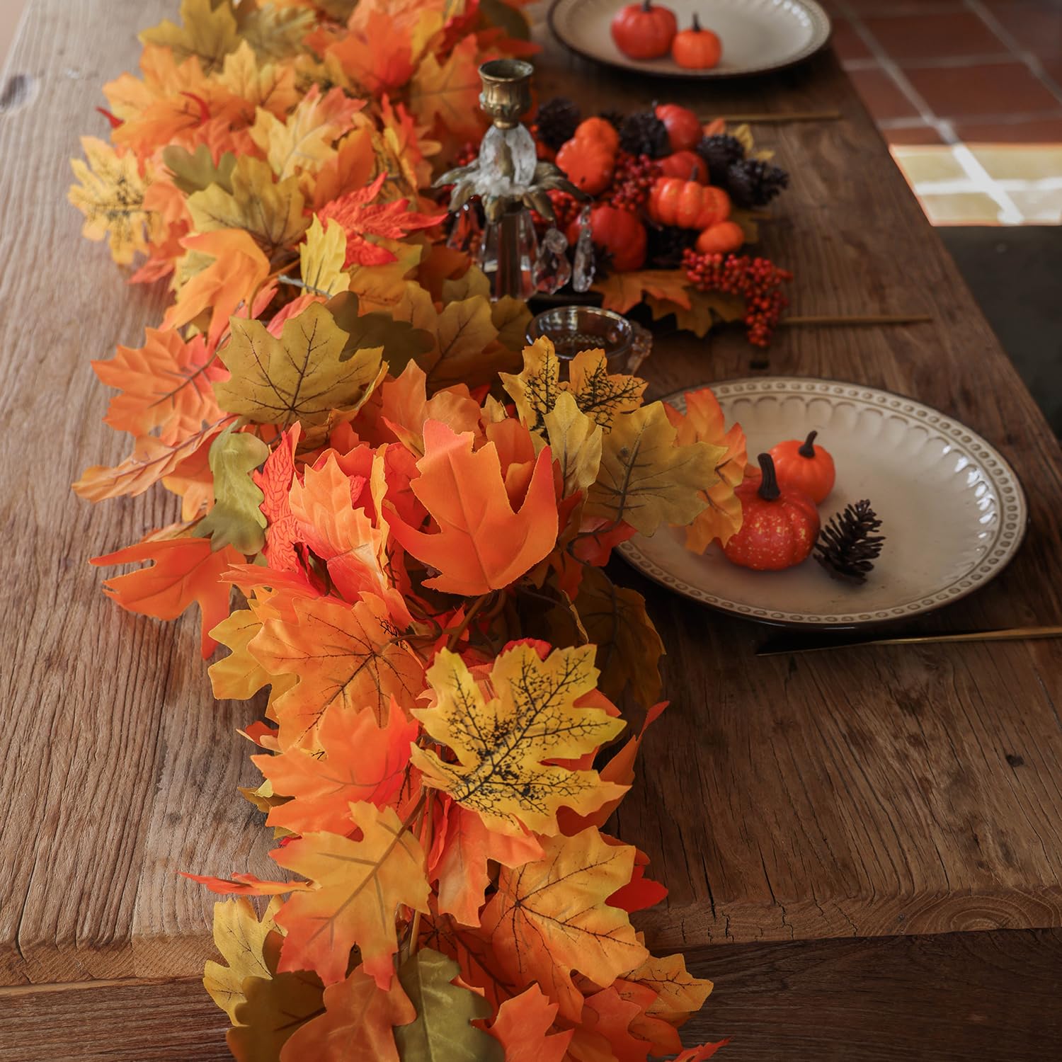 PARTY JOY Lot de 6 guirlandes de feuilles d'orange, guirlande d'Halloween de 1,5 m, feuilles d'érable artificielles à suspendre, décorations d'automne à suspendre, décorations d'automne
