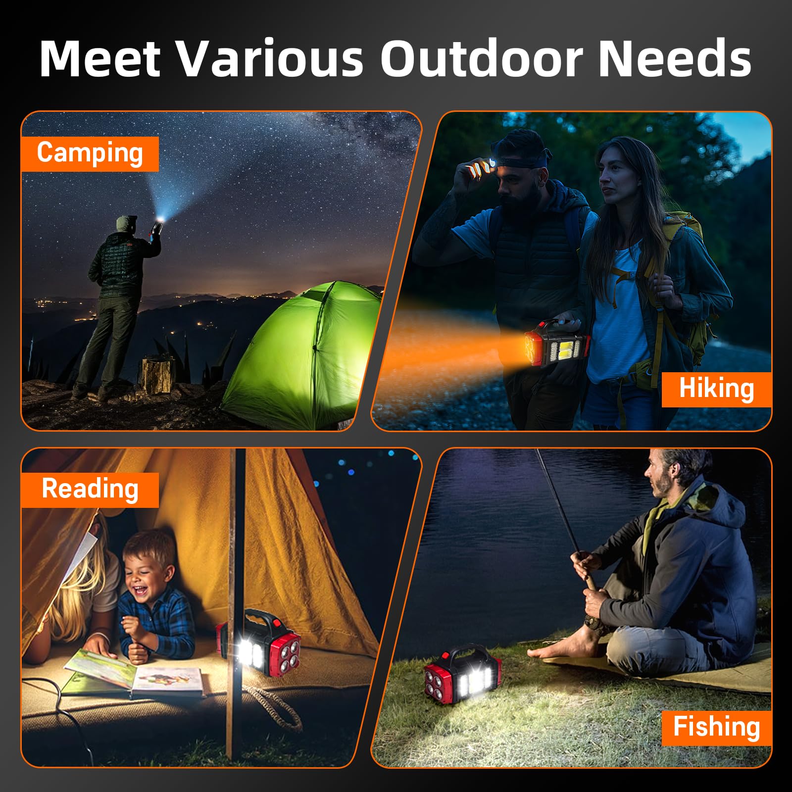 Lampe de poche solaire polyvalente avec deux modes de charge | 4 modes d'éclairage USB/énergie solaire | Chargeur d'urgence portable et lampe de camping en plein air (rouge, 2 pièces)
