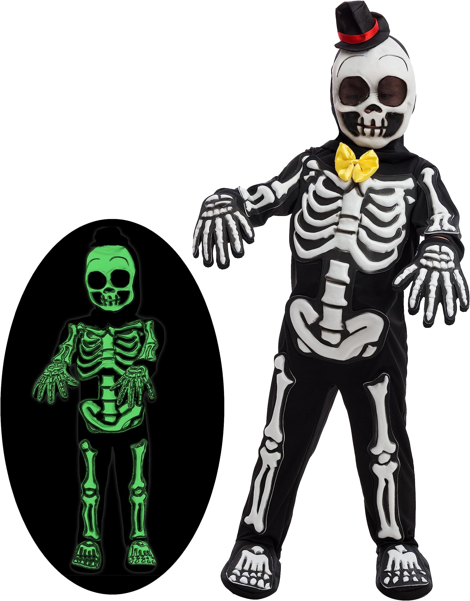 Spooktacular Creations Glows in the Dark Skeleton Costume for Boys, Halloween Skeleton Costume, Bone Jumpsuit for Kids