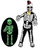 Glows in the Dark Skeleton Costume for Boys, Halloween Skeleton Costume, Bone Jumpsuit for Kids