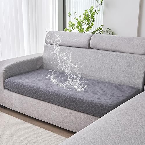 Miniatura 30 de Genina Fundas de cojín para sofá impermeables, fundas elásticas para sofá modular, funda de cojín lavable, antideslizante, con parte inferior Gris