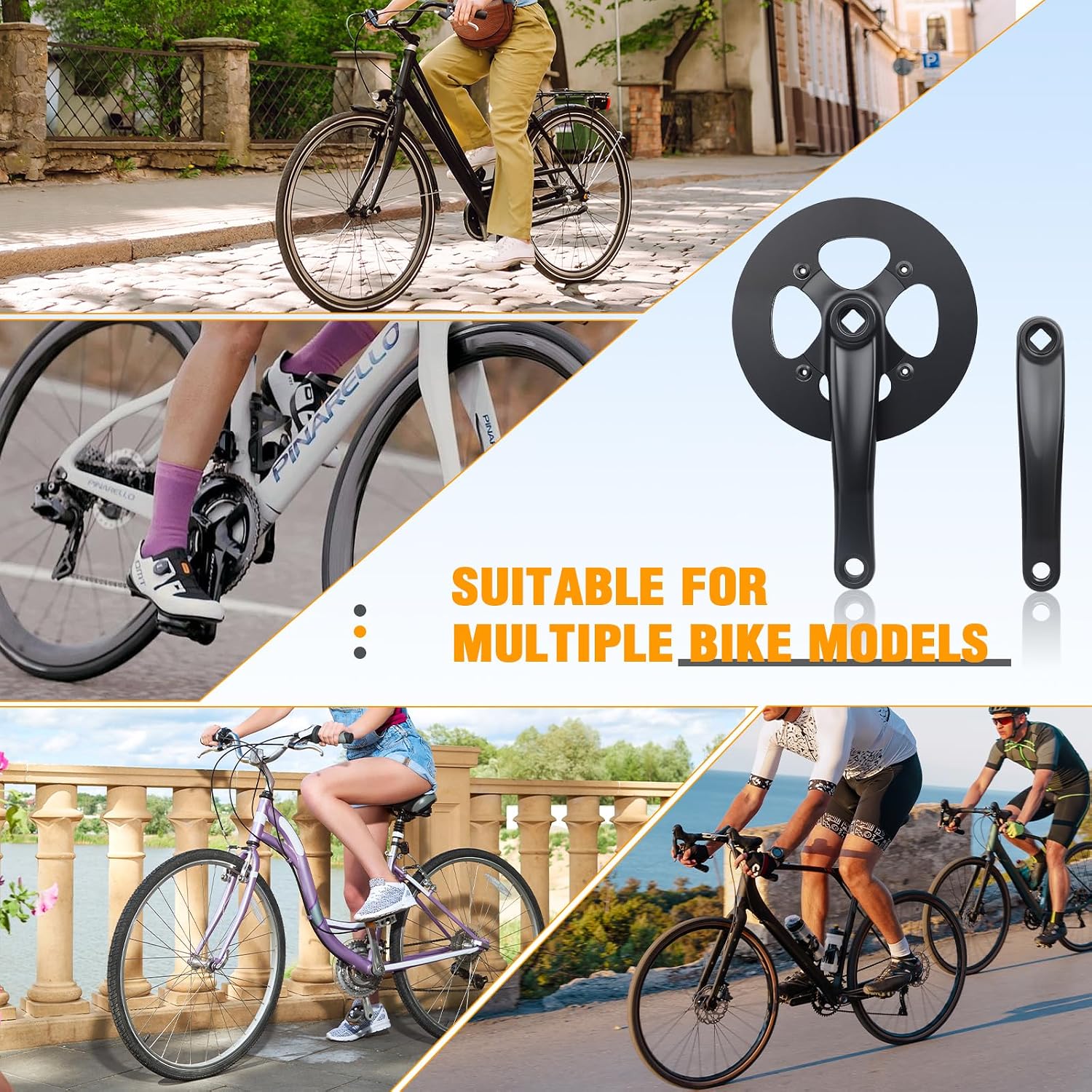 MEGHNA Bike Crankset 42 Teeth for 7-10 Speed Gears Lightweight Aluminum Alloy 175mm Crank Arm Dual Chain Guards for Mountain Bike Folding Bike E-Bike Cruiser Bike Square Taper