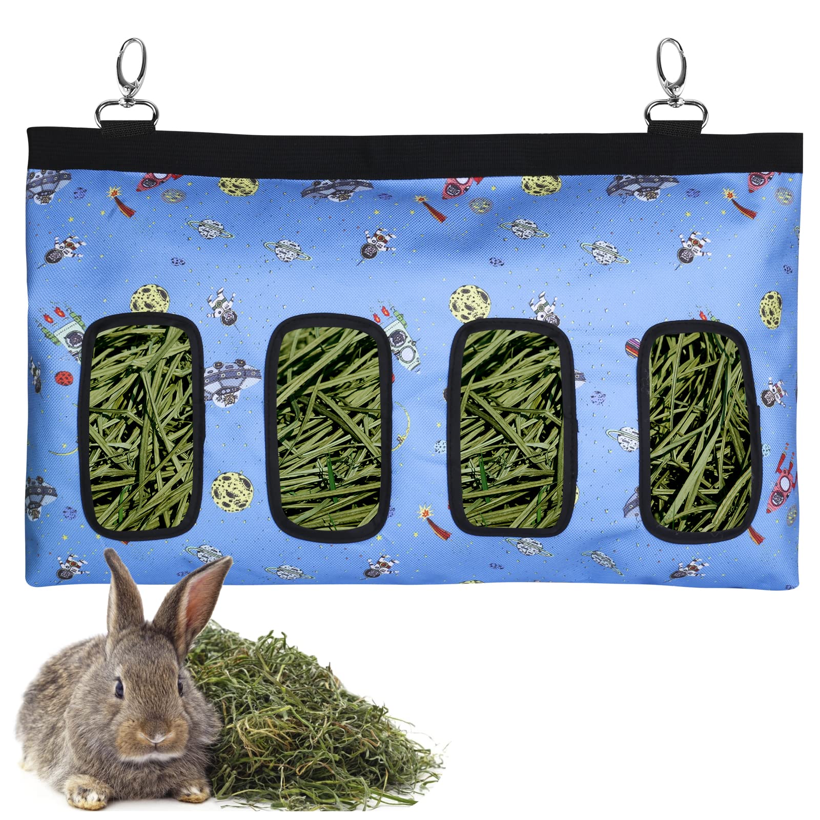 Bolsa de Heno de Conejo Bolsa de Alimentación de Heno henera de tela para cobayas para Conejo Chinchilla Hámster Pequeños Animales (4 ventanas, morado) — view 11