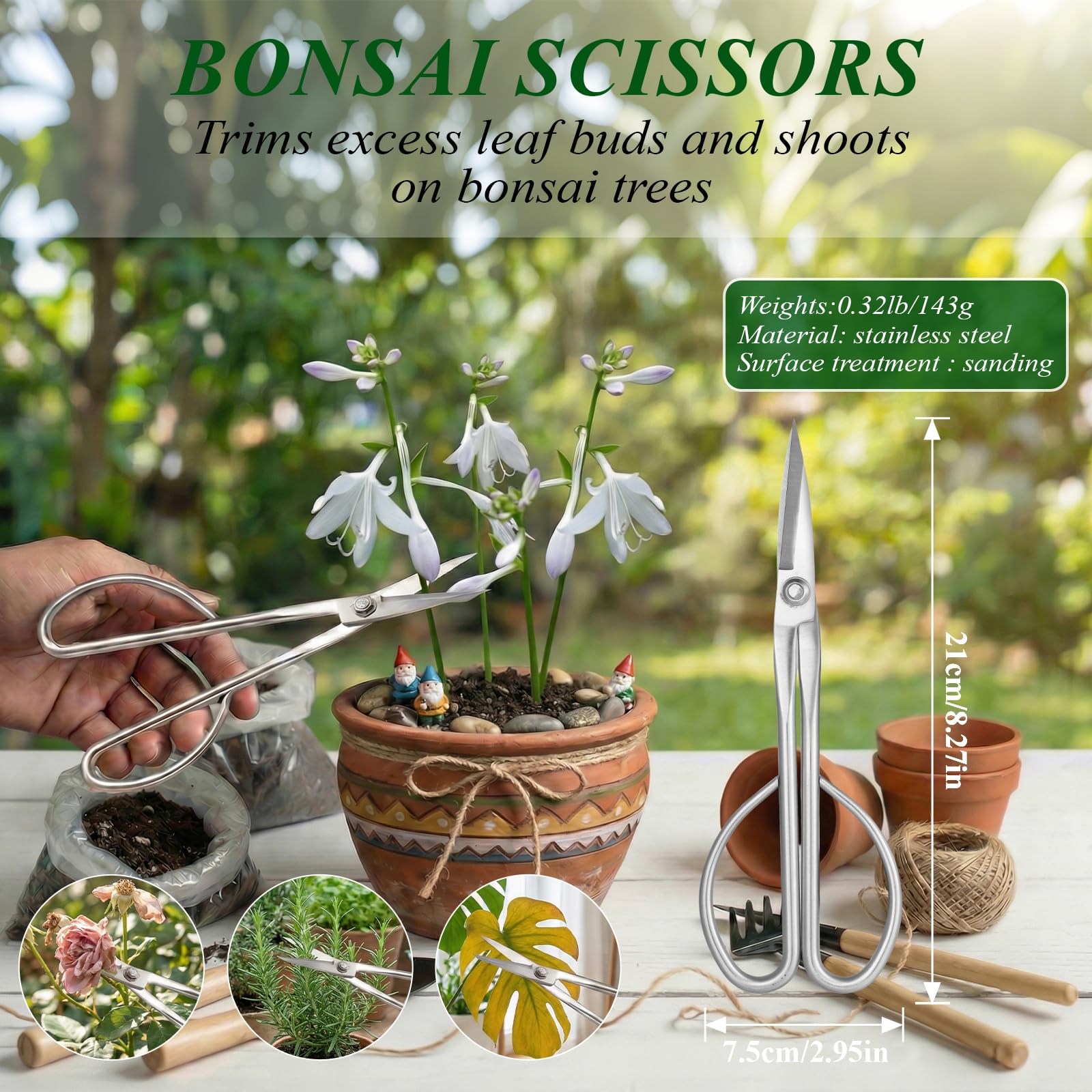 3‑teilige Bonsai‑Scheren – Blattknospenschere, Knopfschere und Schrägschere. Deckt Alle Schnitt‑ und Formungsbedürfnisse von Bonsai‑Bäumen ab für Einfaches, Effizientes Arbeiten, Bonsai‑Werkzeug Set