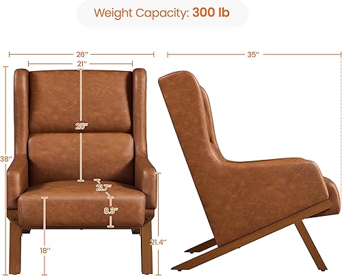 Miniatura 2 de Yaheetech Juego de 2 sillas decorativas, sillas de sala de estar, sillones de piel sintética, cojín de asiento grueso, silla reclinable de gran