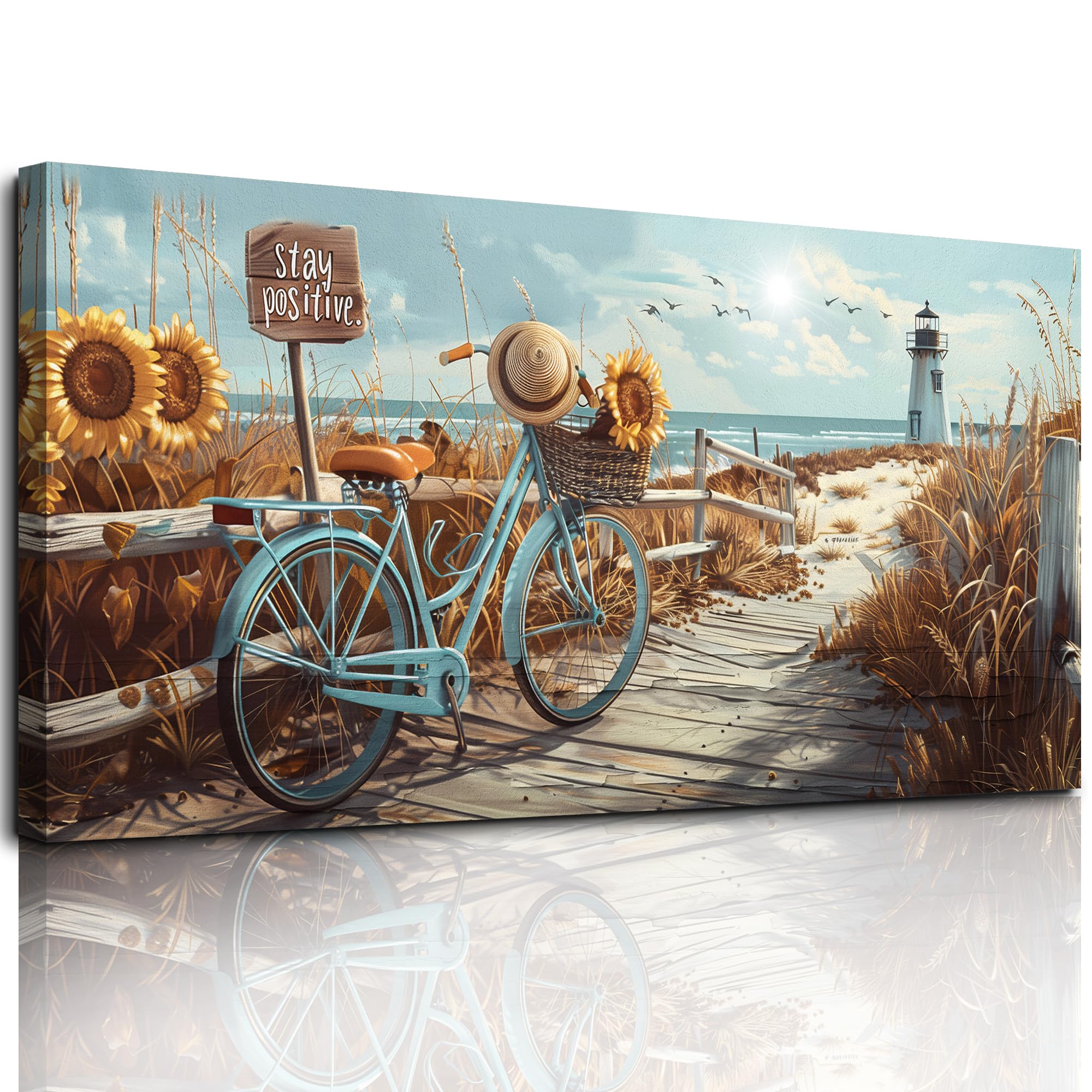 MHARTK66 Cuadros Decoracion Salon Modernos, 50x100 cm Grandes Laminas Decorativas Pared Dormitorios, Lienzos Decorativos Pared Faro Junto al Mar Girasol, Wall Art Comedor Pasillo Baño Oficina